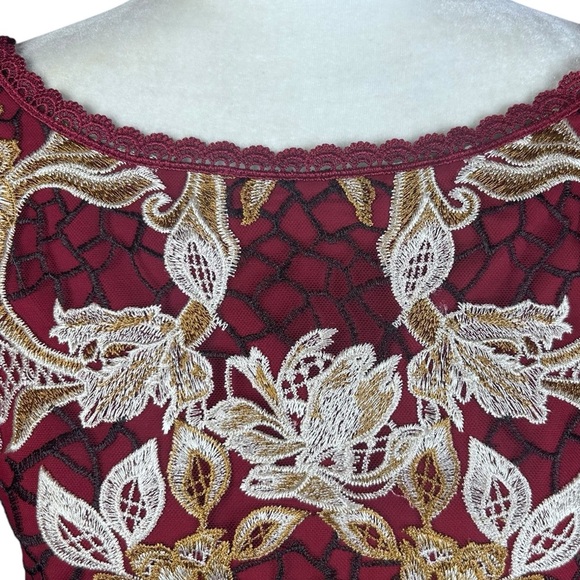 MARCHESA NOTTE Embroidered Guipure Tea Dress 4 Floral Metallic Holiday Party - Picture 8 of 16